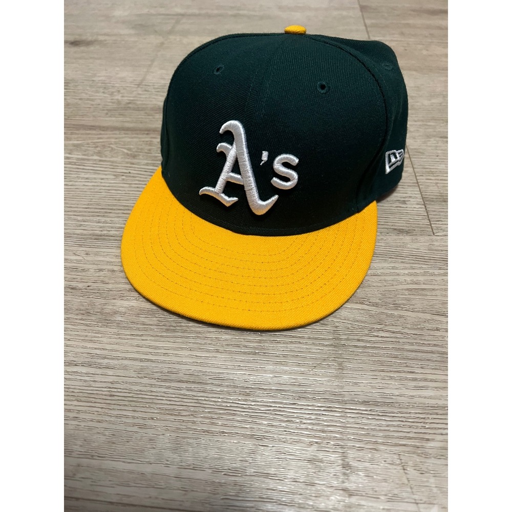 New Era 5950 Oakland Athletics Fitted‎ Hat Green Yellow MLB On Field Size 7 1/4